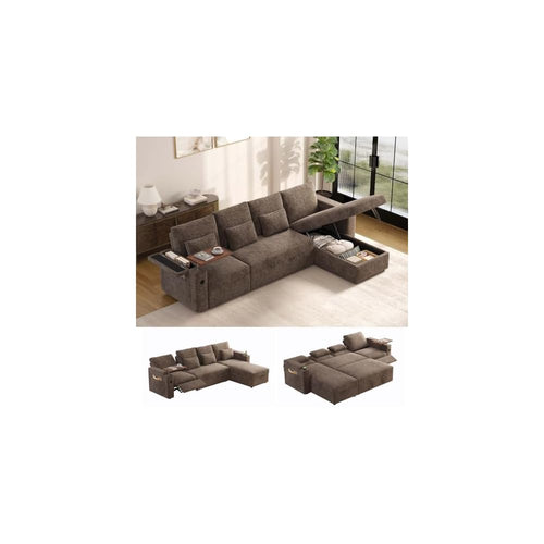 107.8'' Sleeper Sofa Bed, Recliner Pull Out Couches for Living Room, Khaki