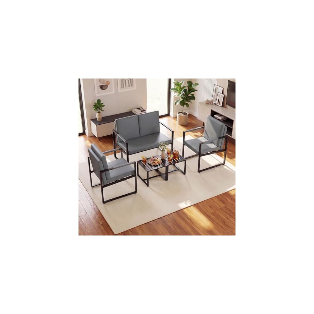 GIANTEX Modern Loveseat Sofa, 2-Seater Sofa with Solid Metal Frame & Removable Back Cushions, Spacious Seat & Supportive Armrests, Indoor Couch for Living Room, Bedroom, Office (Gray)