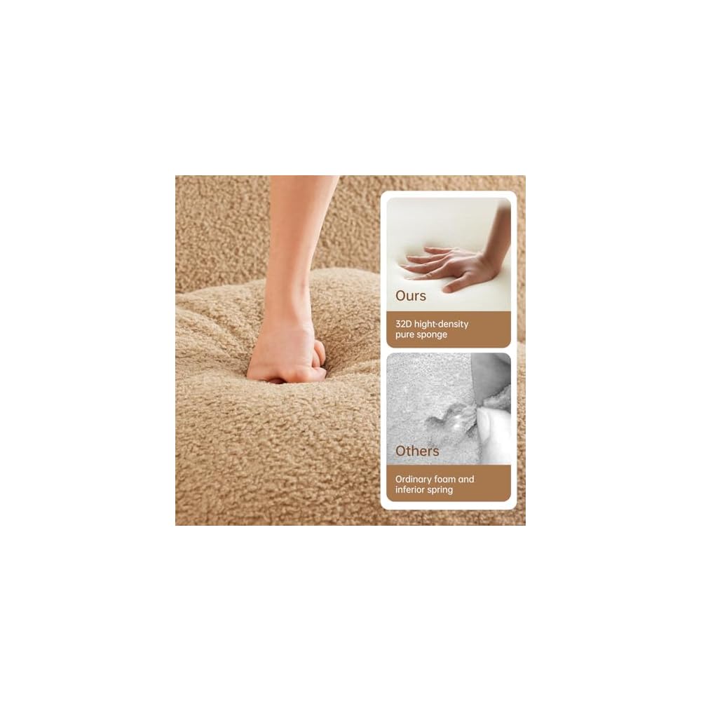 Three-Seat Boneless Sofa Teddy Fabric, No Assembly Required, Ergonomic Design, Camel