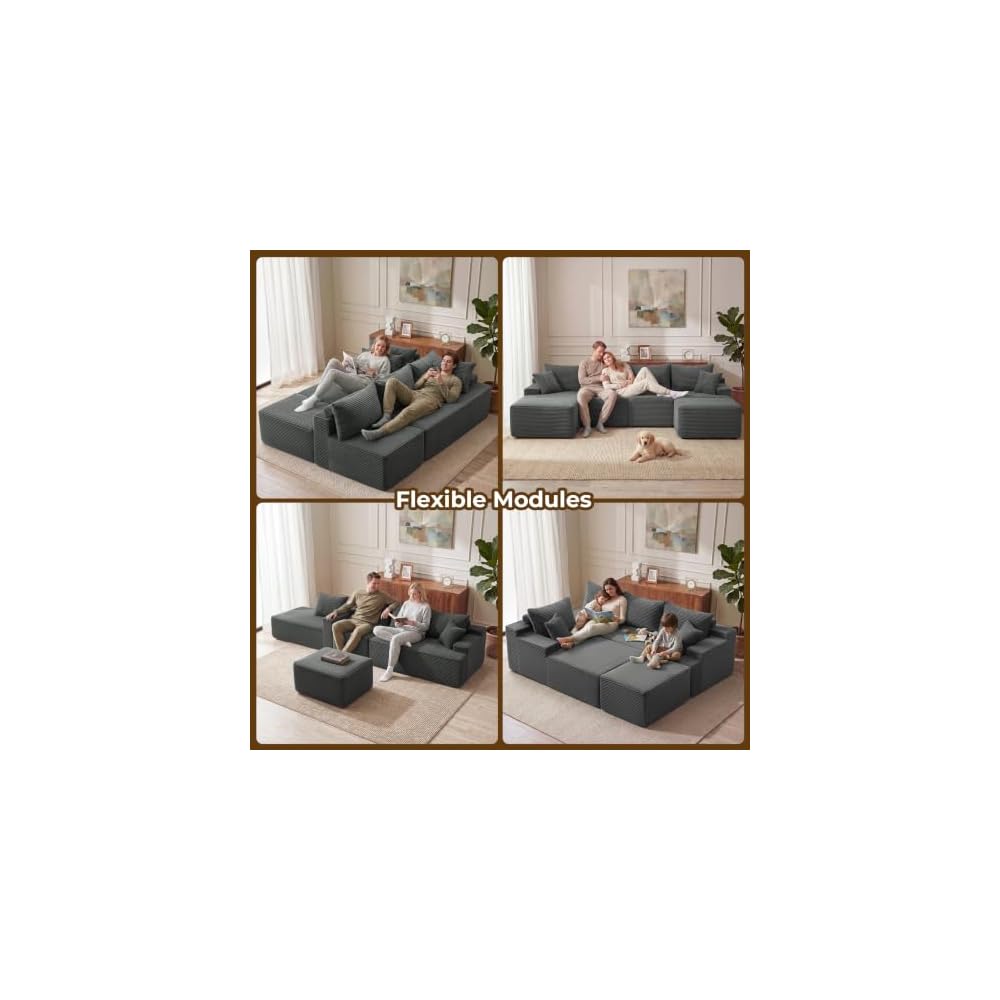 Mangodan 118'' Boneless Couch, U Shaped Couches for Living Room, Gray