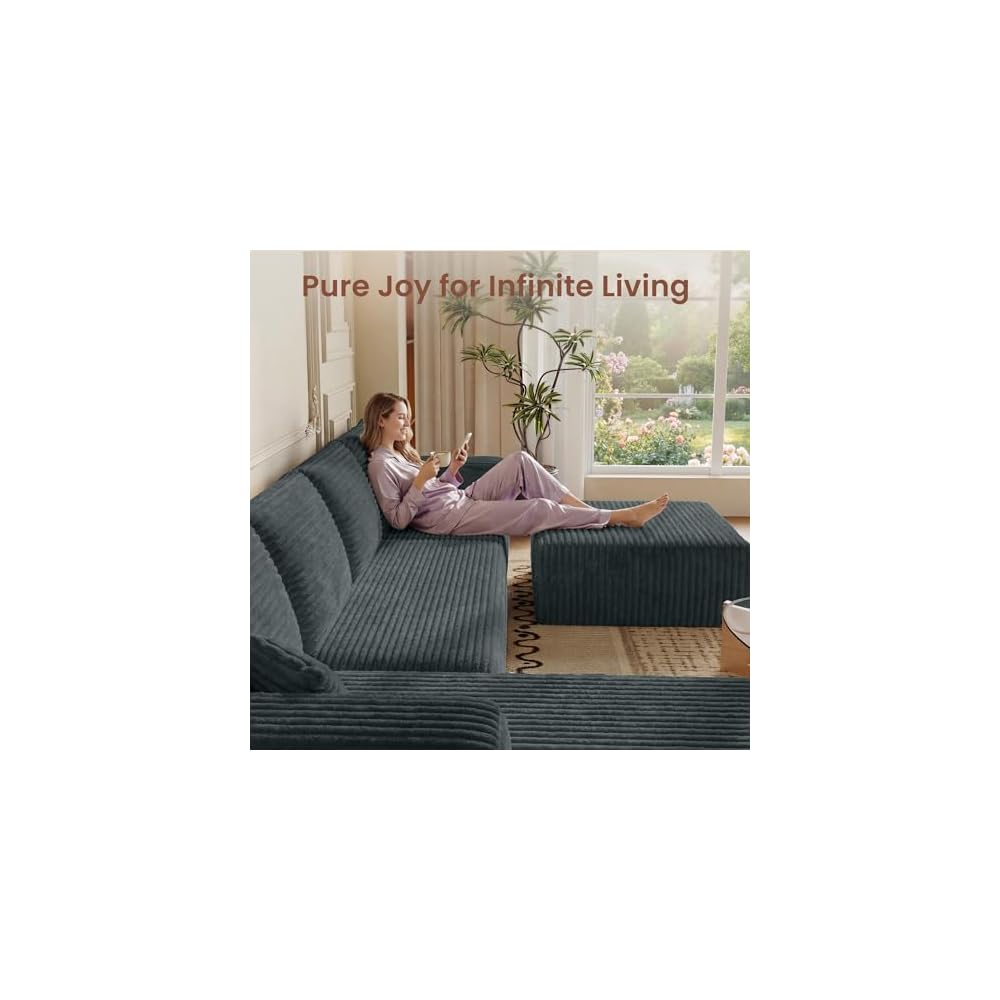 135" Oversized Boneless Couch, All Foam Modular Sectional Couch