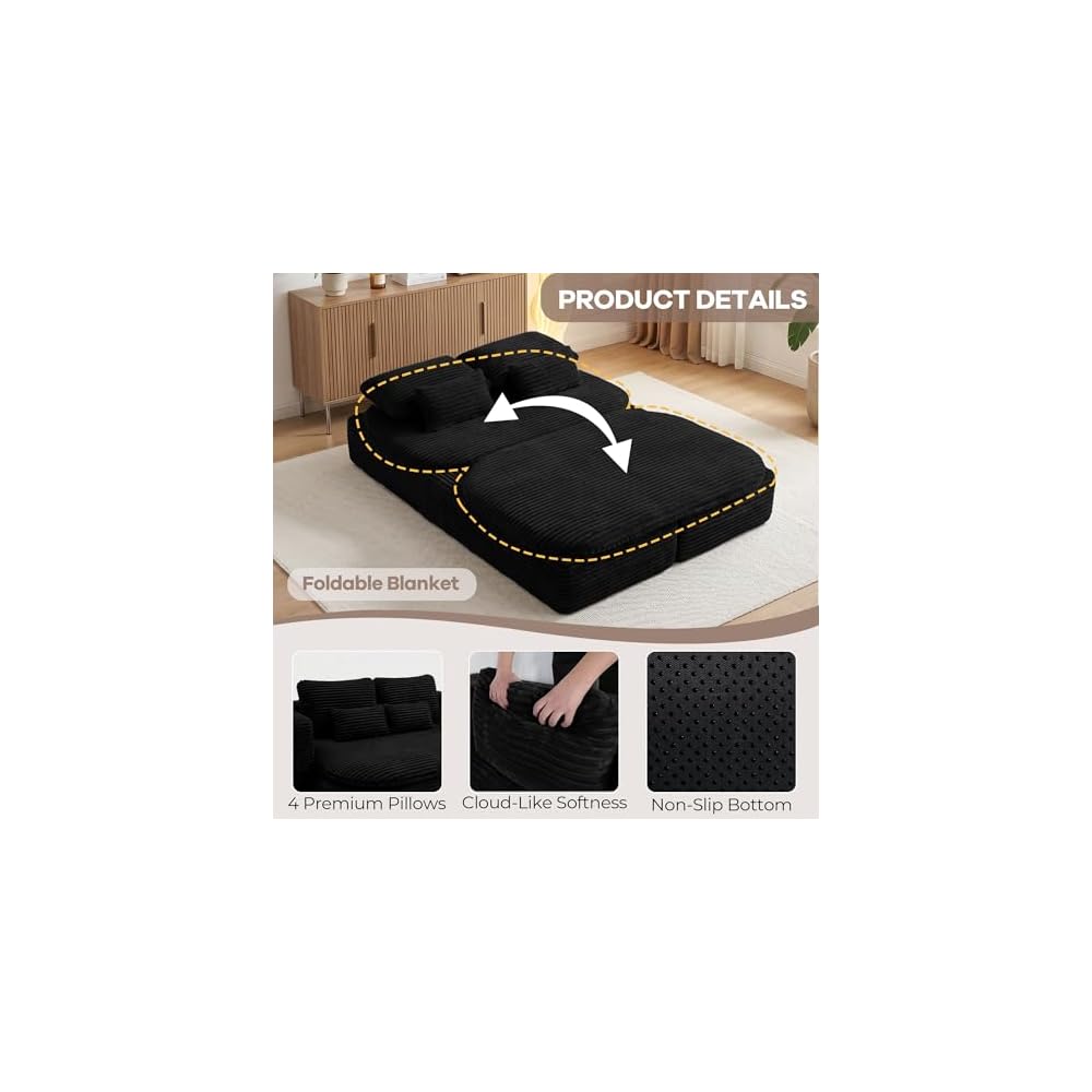 75'' Folding Sleeper Sofa Bed, Memory Foam Boneless Couch