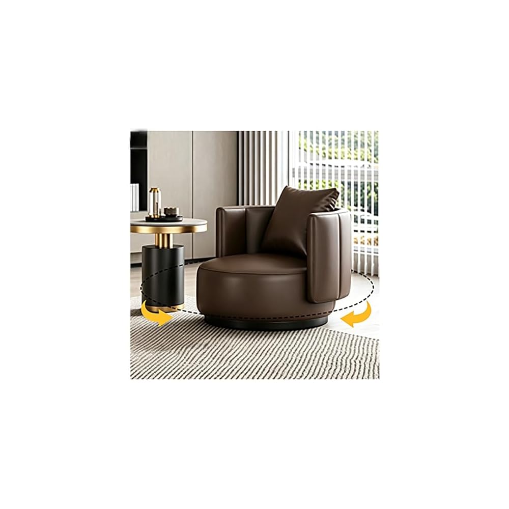 Lounge Chair Luxury Nordic Style Leather Single Sofa Mid-Century Armchair Backrest High-Density Sponge Modern Swivel Accent Sofa for Hotel Club Sales Office Living Room Balcony Meetings (Fixed)