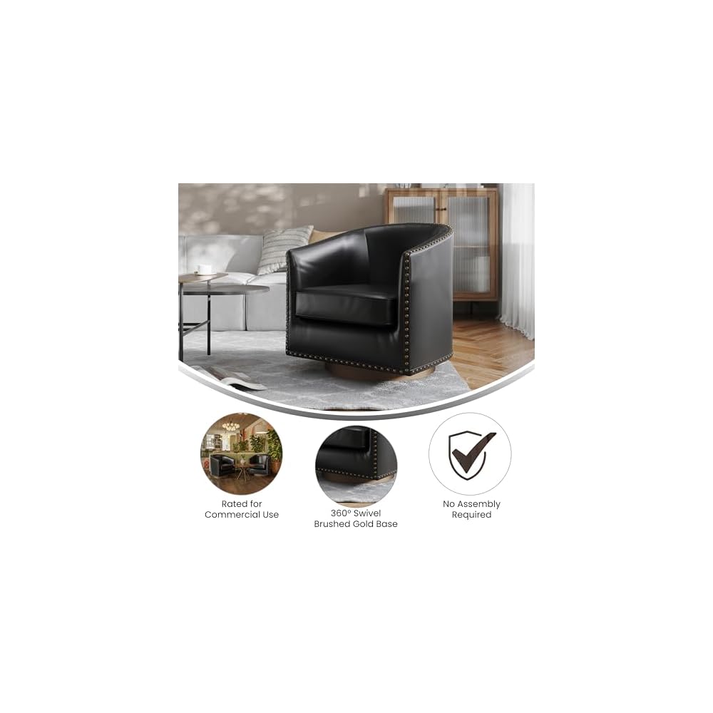 Flash Furniture Commercial LeatherSoft Swivel Barrel Armchair, Black