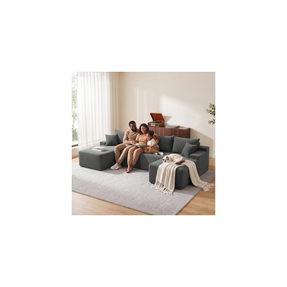 Mangodan 118'' Boneless Couch, U Shaped Couches for Living Room, Gray