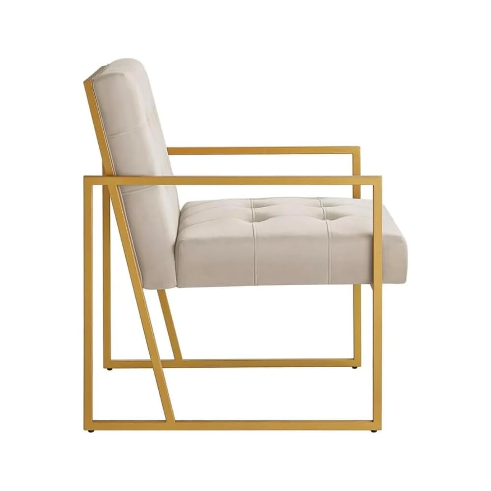 Modern Taupe Velvet Button Tufted Accent Chair with Golden Metal Stand, Decorative Furniture Chairs for Living Room Bedroom (Blush)