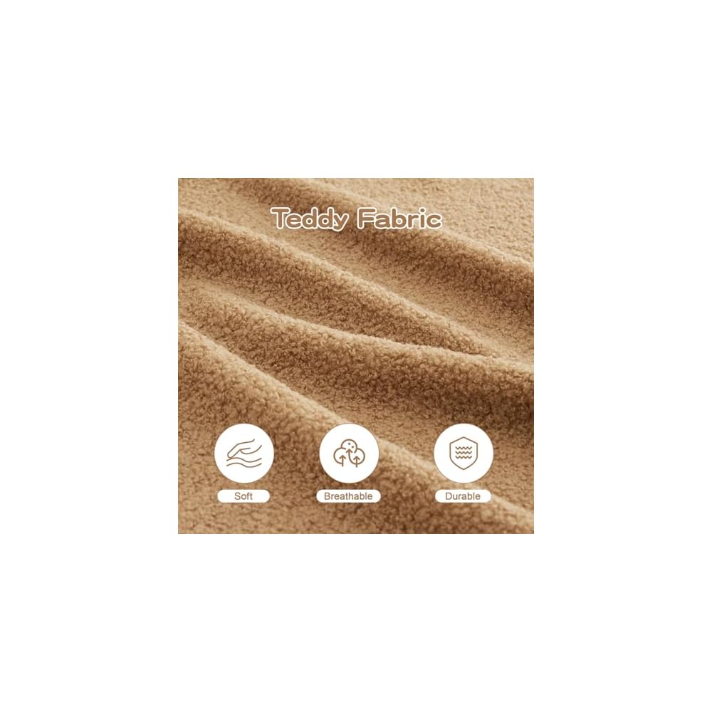 Three-Seat Boneless Sofa Teddy Fabric, No Assembly Required, Ergonomic Design, Camel