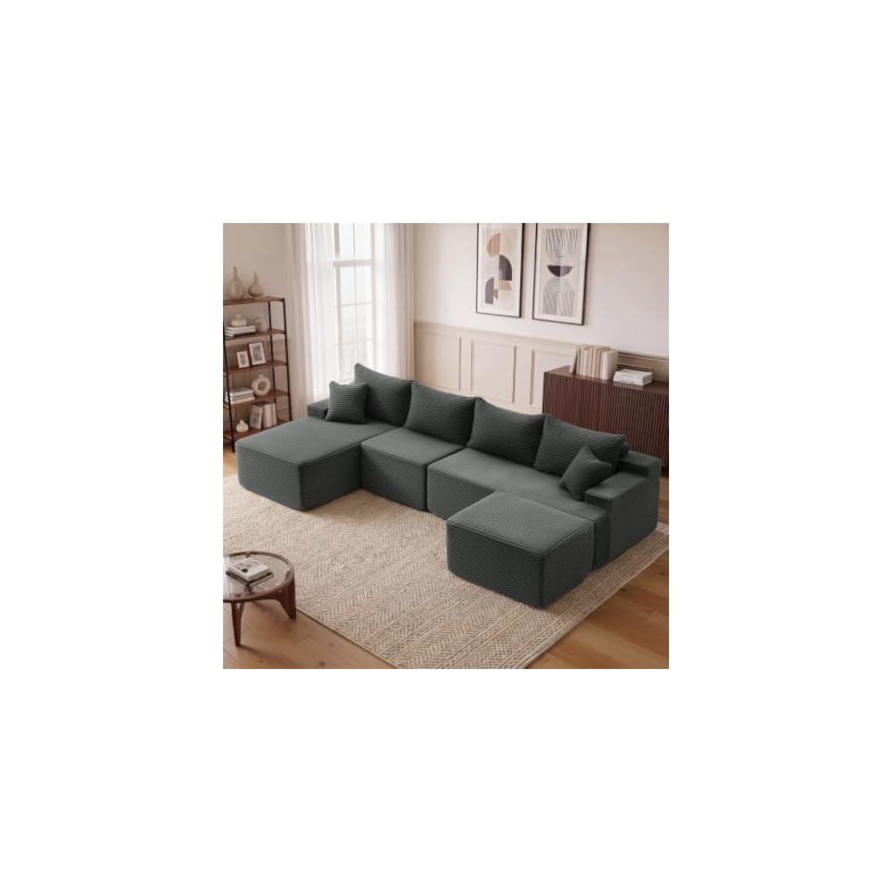 Mangodan 118'' Boneless Couch, U Shaped Couches for Living Room, Gray