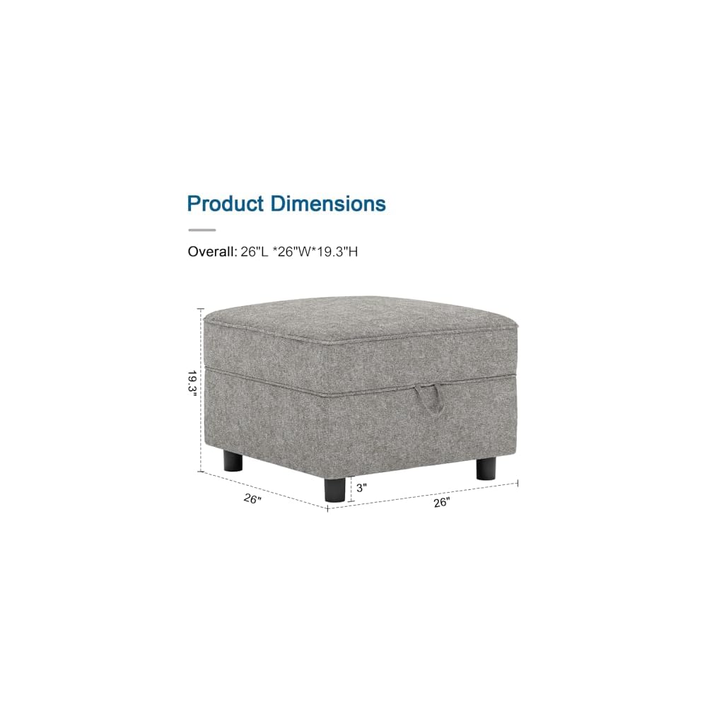 Ottoman Module for Modular Sectional Sofa, Storage Ottoman Footrest and Seat Cube for Living Room,Grey