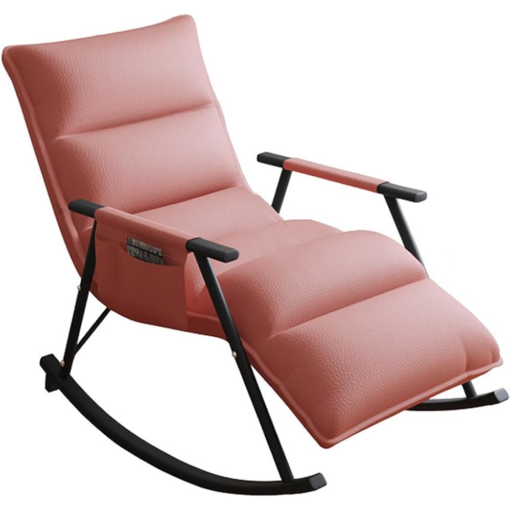 Leather Recliner Chairs with Adjustable Backrest & Footrest Ergonomic Lounge Chair Upholstered Rocking Chair,Modern Chair for Living Room,Storage Pocket (Color : Pink, Size : Black Frame)