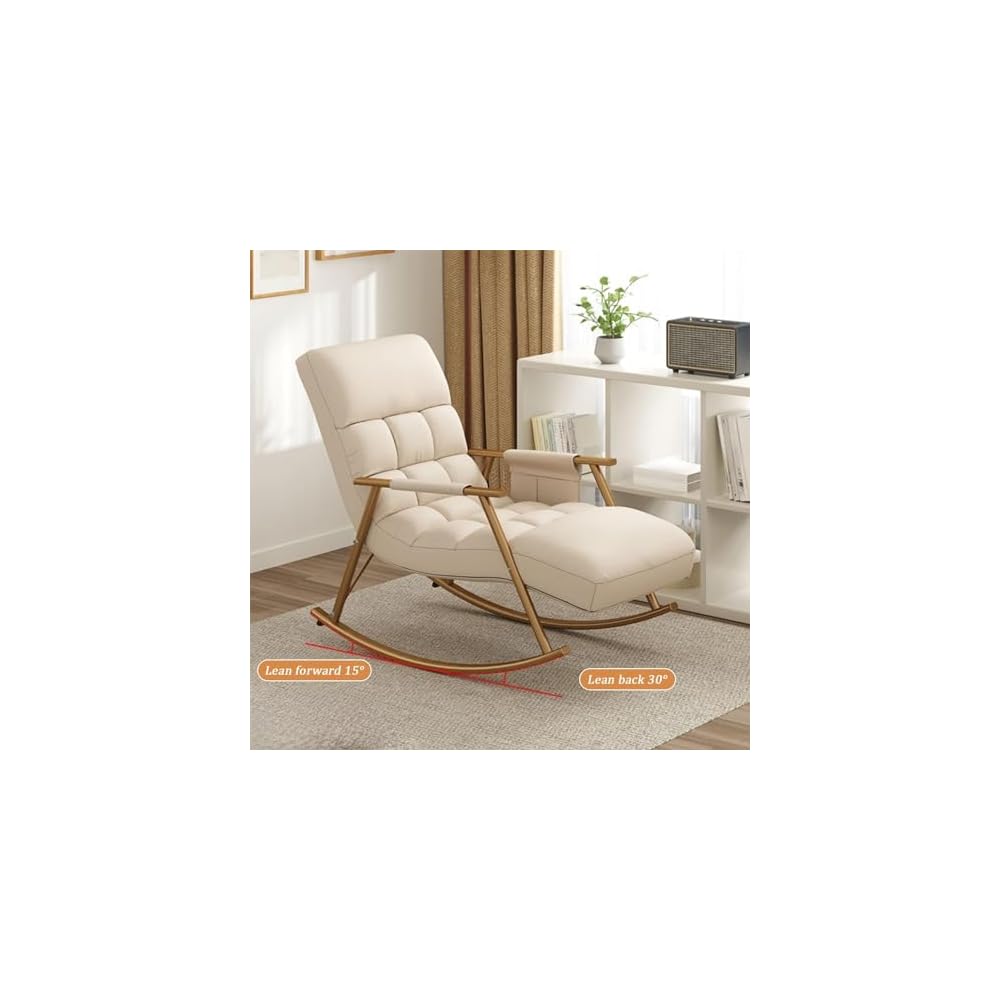 LSLYTQ Adjustable High Backrest Comfort Recliner Rocking Chair - Upholstered Recliner for Living Room and Bedroom - Relax Lounge Chair with Armrest Side Pocket