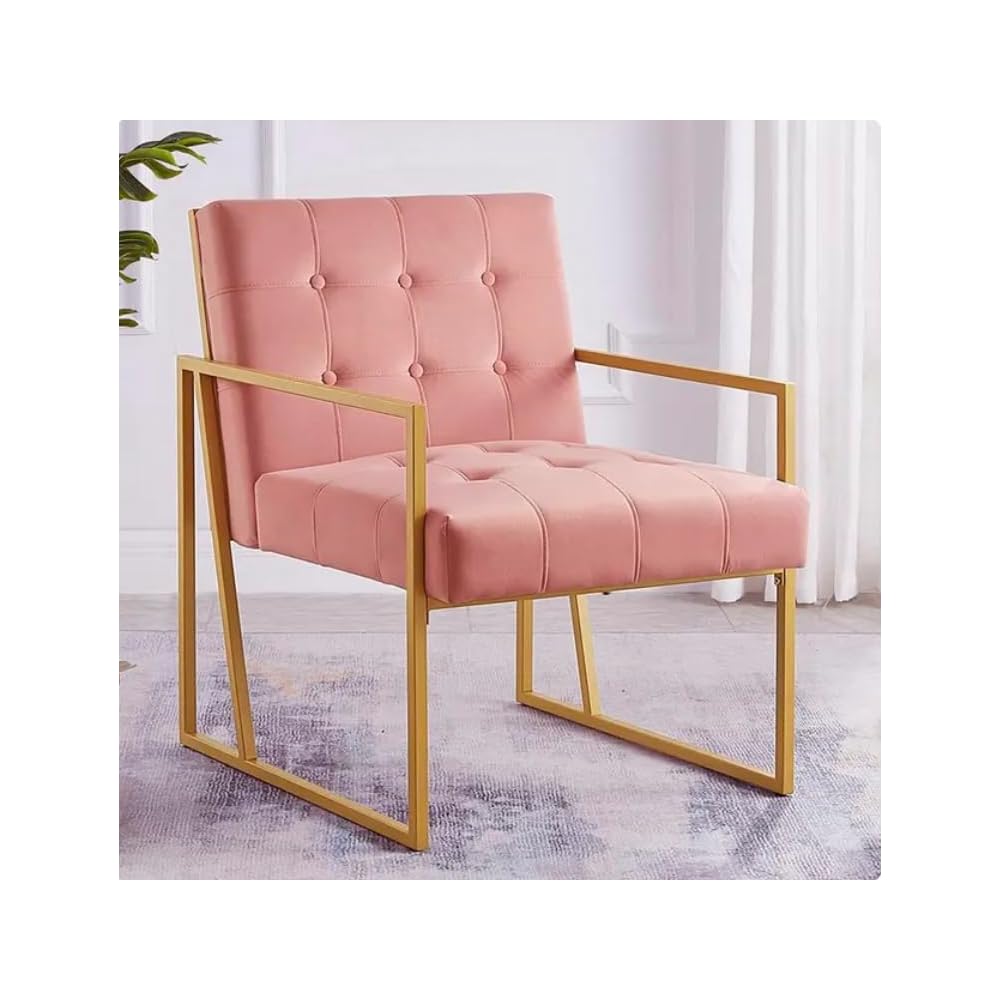 Modern Taupe Velvet Button Tufted Accent Chair with Golden Metal Stand, Decorative Furniture Chairs for Living Room Bedroom (Blush)