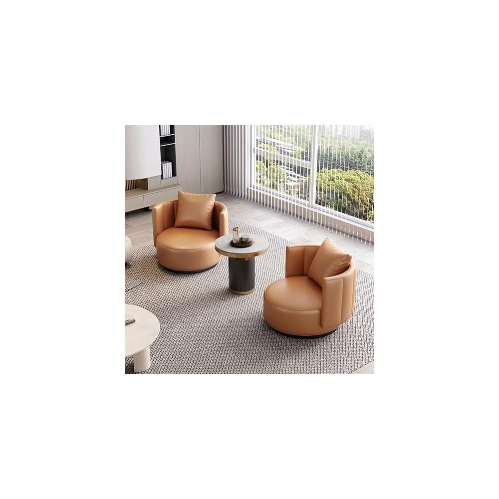 Lounge Chair Luxury Nordic Style Leather Single Sofa Mid-Century Armchair Backrest High-Density Sponge Modern Swivel Accent Sofa for Hotel Club Sales Office Living Room Balcony Meetings (Fixed)