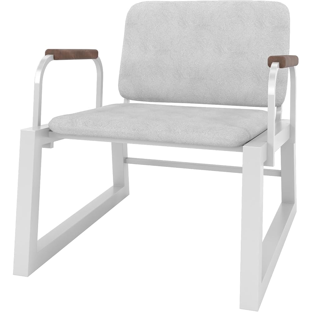 Manhattan Comfort Whythe PU Leather Low Accent Chair 1.0 with Solid Wood Arm Design, White