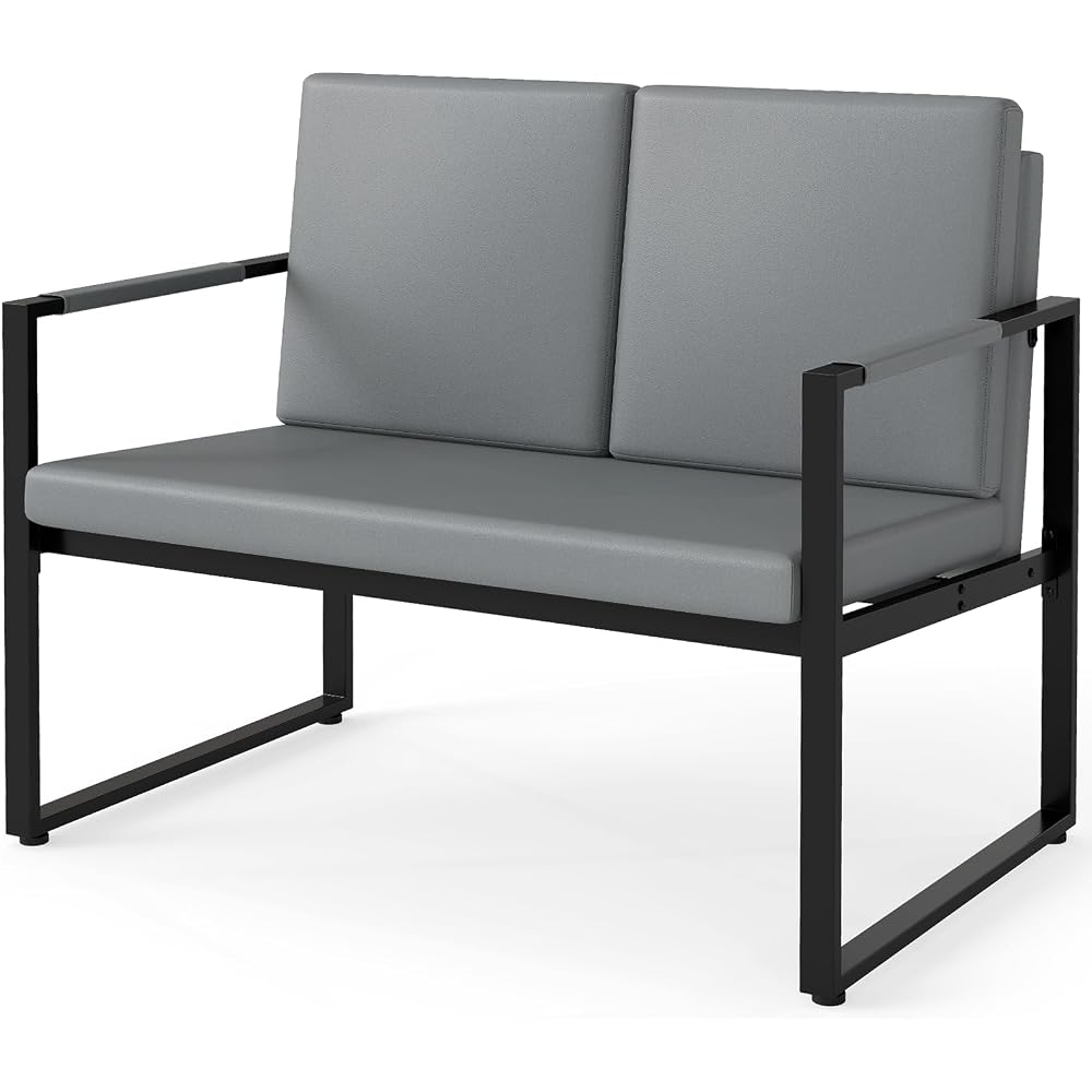 GIANTEX Modern Loveseat Sofa, 2-Seater Sofa with Solid Metal Frame & Removable Back Cushions, Spacious Seat & Supportive Armrests, Indoor Couch for Living Room, Bedroom, Office (Gray)