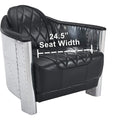 ARTIZANSTORE Genuine Leather Chair, Century Modern Vintage Genuine Leather Accent Arm Chair with Vintage Aluminum Spitfire Chair (Black)