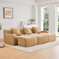 Three-Seat Boneless Sofa Teddy Fabric, No Assembly Required, Ergonomic Design, Camel