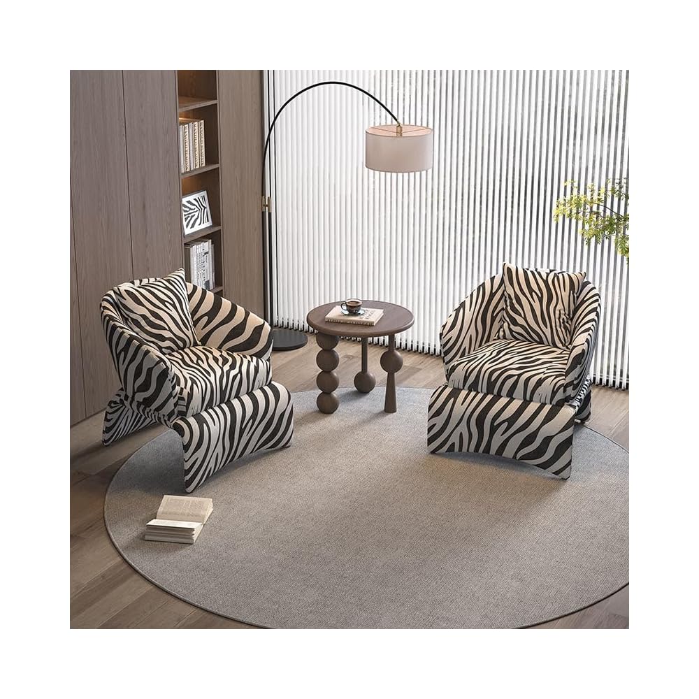 Zebra Pattern Fabric Single Lounge Chair Accent Armchair Curved Back Cushion