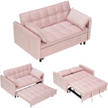 55" Modern Velvet Loveseat Sleeper Sofa, 3-in-1 Convertible Pull-Out Bed with Adjustable Backrest, 2 Pillows & Side Pockets, Small Pull Out Couch for Living Room, Apartment(Pink)