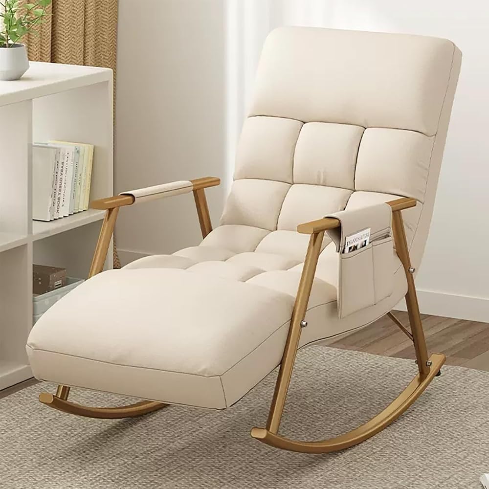 LSLYTQ Adjustable High Backrest Comfort Recliner Rocking Chair - Upholstered Recliner for Living Room and Bedroom - Relax Lounge Chair with Armrest Side Pocket