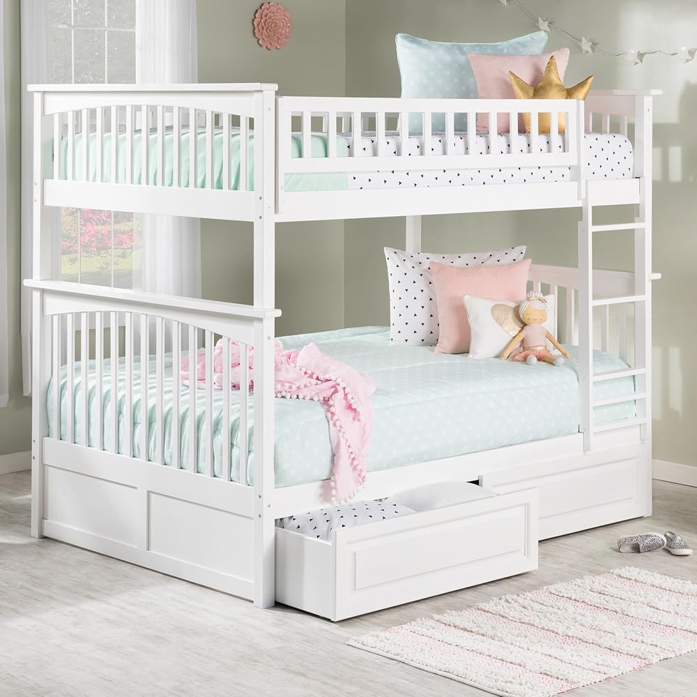 AFI, Columbia Bunk Bed Full Over Full with Raised Panel Bed Drawers, White