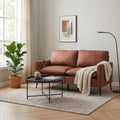 Brown Loveseat Sofa, 55.91" 2 Seater Couch, Faux Leather Love Seat for Living Room, Loveseat Sofa Couch for Small Spaces, Love Seat Couch Metal Frame for Bedroom Office Apartment