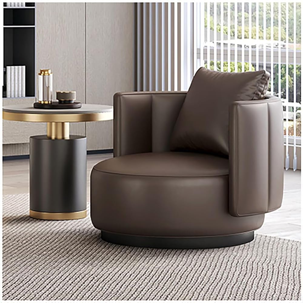 Lounge Chair Luxury Nordic Style Leather Single Sofa Mid-Century Armchair Backrest High-Density Sponge Modern Swivel Accent Sofa for Hotel Club Sales Office Living Room Balcony Meetings (Fixed)