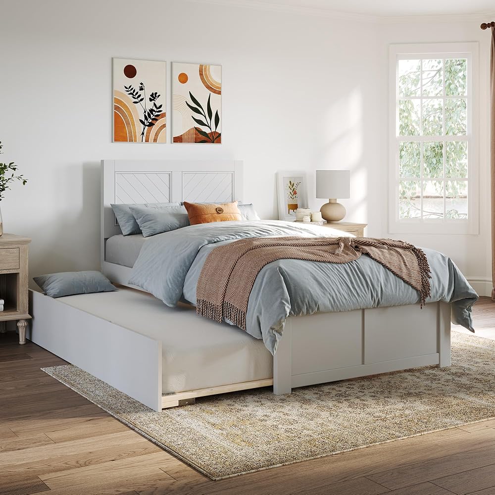 AFI, Canyon Twin XL Platform Bed with Footboard & Trundle, White