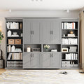 VilroCaz Modern Full Murphy Bed with Dual Sliding Doors Storage Cabinets, Wood Hidden Wall Bed with Dual 6-Tier Side Shelves, Large-Capacity& Space-Saving (Gray-12.9)