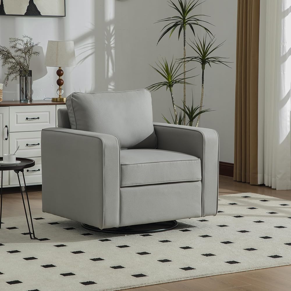 33.6''W Upholstered 360° Swivel Armchair with Hidden Storage, Tech Cloth Fabric Armrests Accent Square Club Chair Single Sofa with Pillow for Living Room, Bedroom,Reading Nook,Corner