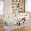 160" Boneless U-Shaped Sofa Couch with 2 Ottoman, 6 Seater Comfy Cloud Sectional Sofas with Deep Seat, Oversized Chenille Sectional Memory Foam Couches for Living Room Bedroom, Tufted Sofa Beige White