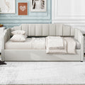 Full Size Daybed, Upholstered Full Daybed Frame with Underneath Storage, Sofa Bed for Bedroom/Living Room, Beige