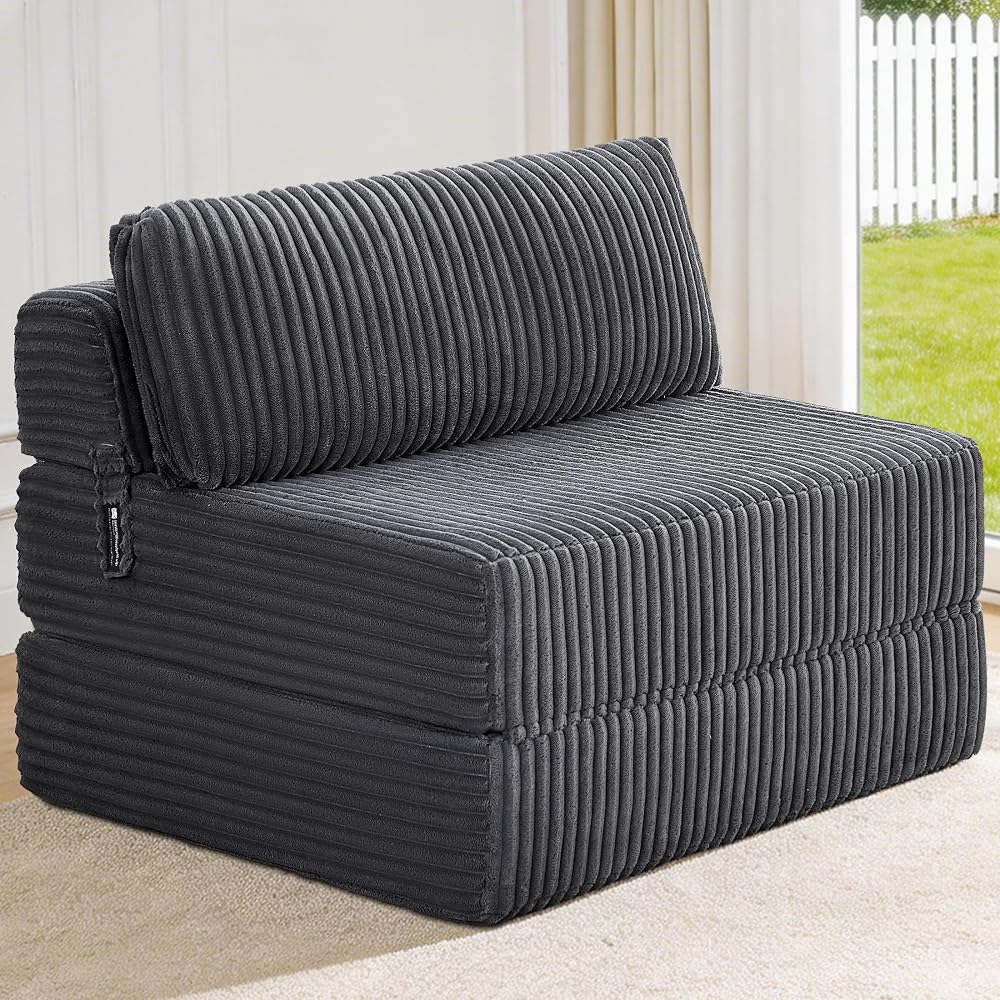 Folding Sofa Bed Convertible 4 in 1 Sleeper Chair Gray Twin