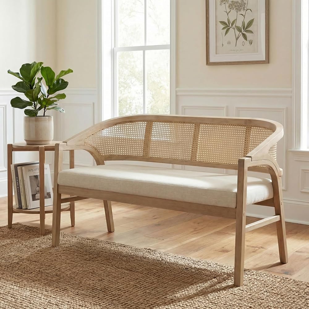 Christopher Knight Home Faritel Upholstered Loveseat Sofa with Rubberwood Frame, Comfy Living Room 2-Seater Sofa, Space-Saving Couch for Hotel/Apartment, Beige+Light Ash