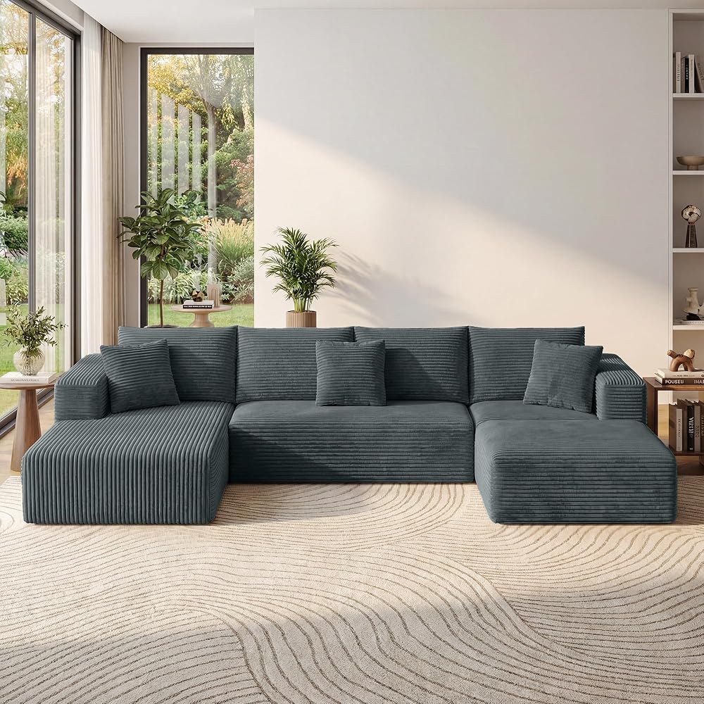 135" Oversized Boneless Couch, All Foam Modular Sectional Couch